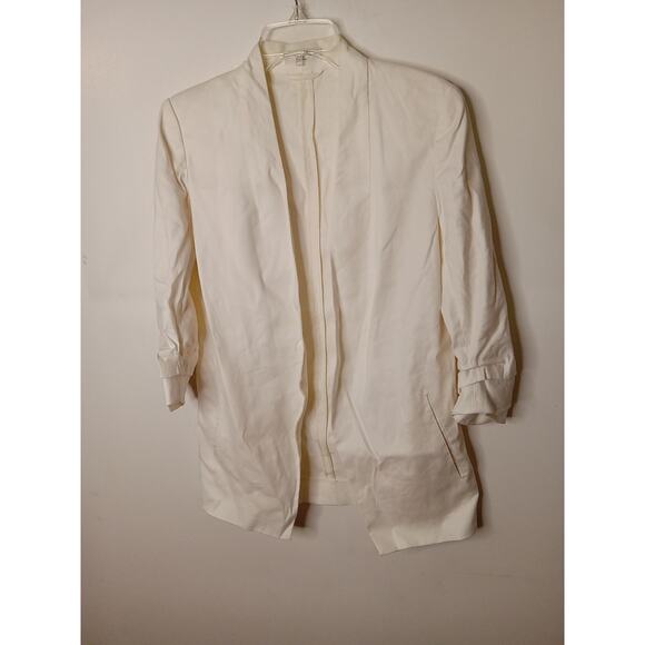 BABATON Aritzia Sz 6 Cream Power Linen Blazer Jacket Open Front Ruched Sleeve - Picture 1 of 12